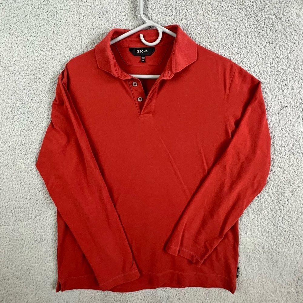 ZEGNA MENS LONG SLEEVE POLO SHIRT SIZE M RUST COLORED